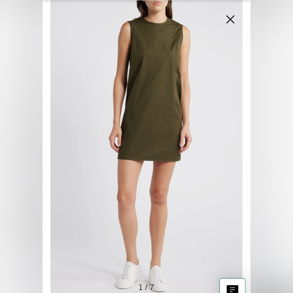 NWT Theory Crewneck Stretch Cotton Minidress 6 Dark Olive MSRP $395